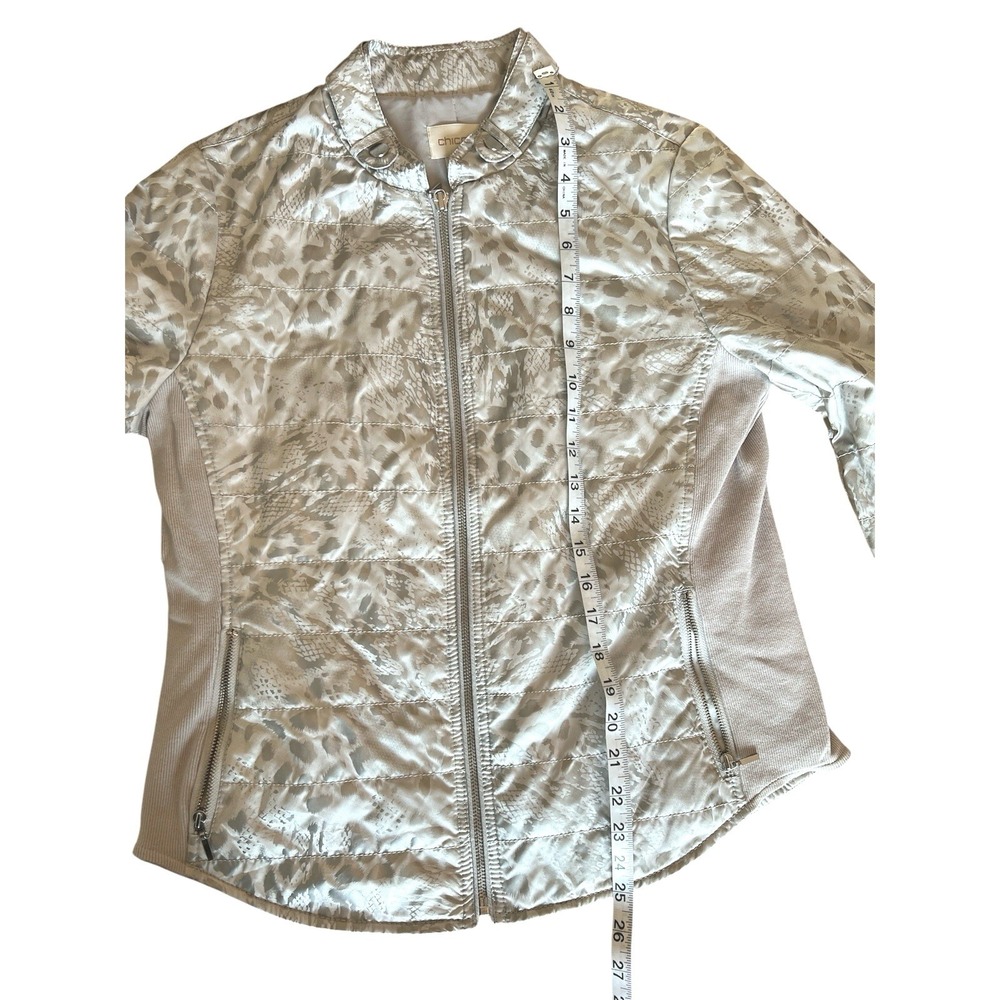 Chicos Silver Animal Print Quilted Jacket Metallic Mock Neck Zip Size 1 M - Picture 5 of 8